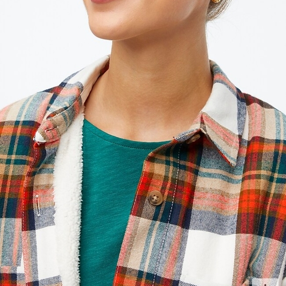 J. Crew Sherpa Lined Oversized Plaid Flannel Shacket - Picture 15 of 16